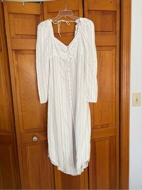 Free People White Long Sleeve Button-Front Maxi Dress